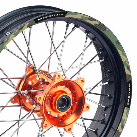 21 inch 18 inchRim Wheel Stickers F06B Green Camo 6 Dirt Bike Rim Edge Stripes | For TM Racing 450EN 530EN.