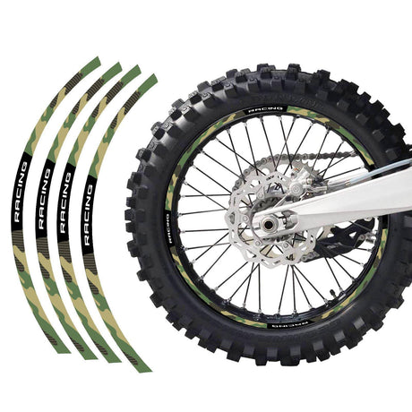 21 inch 19 inchRim Wheel Stickers F06B Green Camo 6 Dirt Bike Rim Edge Stripes | For TM Racing TM 300 MX.