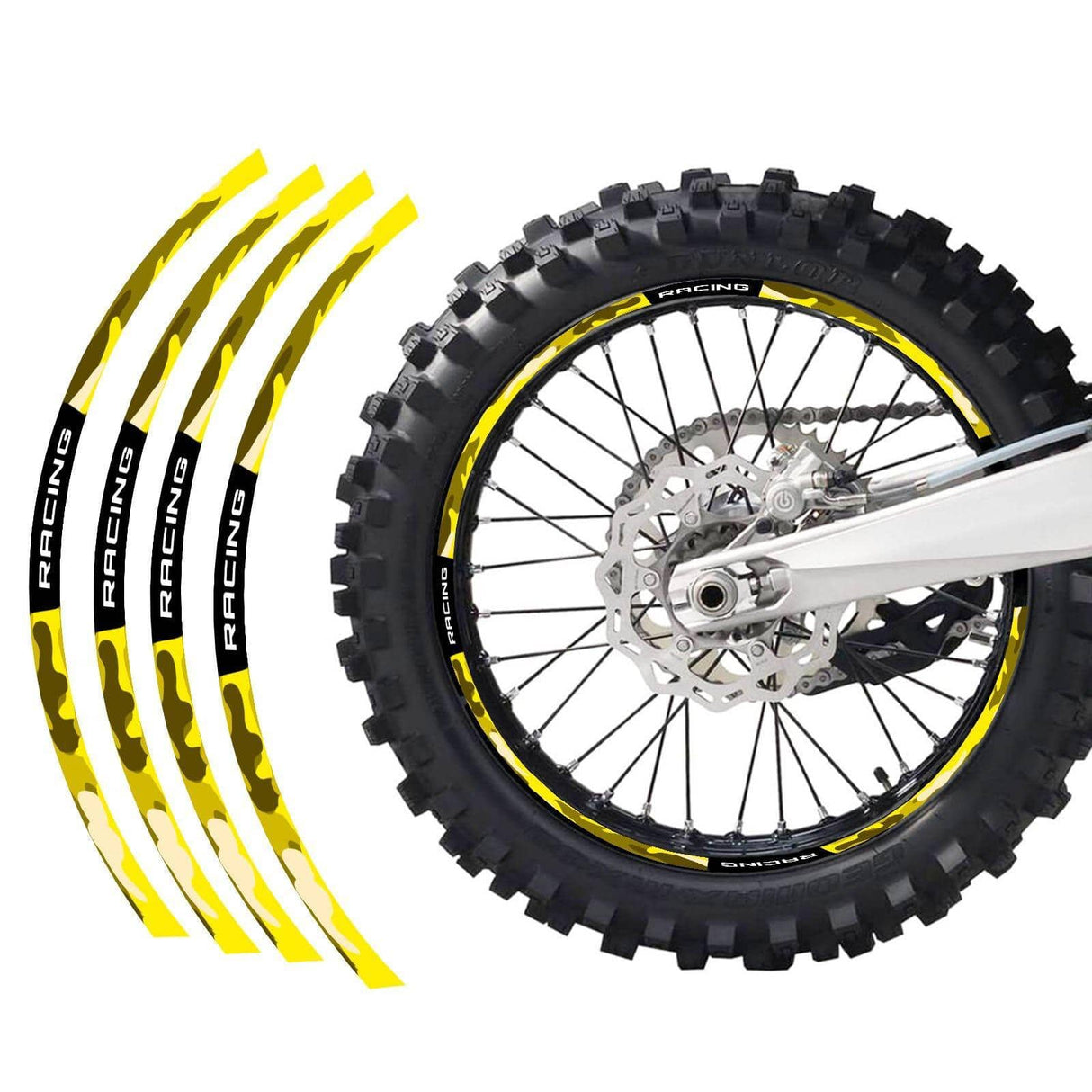 21 inch 19 inchRim Wheel Stickers F07B Yellow Camo Dirt Bike Rim Edge Stripes | For TM Racing TM250 MX.