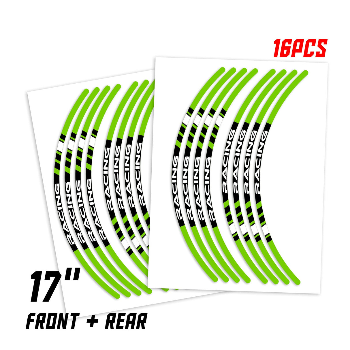 StickerBao Green Universal 17 inch Motorcycle P01B Stripe Standard Edge Rim Sticker Check Rim Wheel Decal For For Suzuki